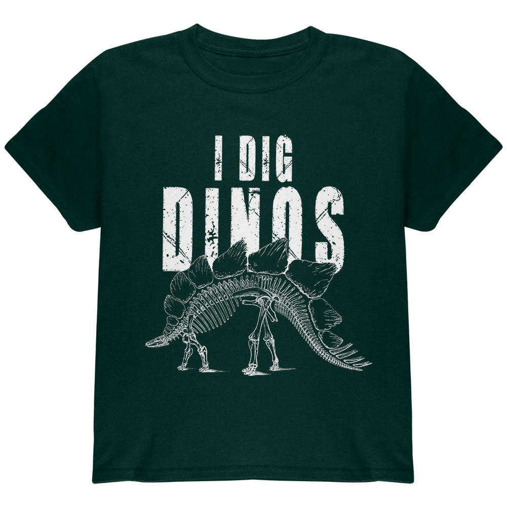 I Dig Dinos Dinosaur Fossil Bones Stegosaurus Youth T Shirt Youth T-Shirts Old Glory YLG Green 