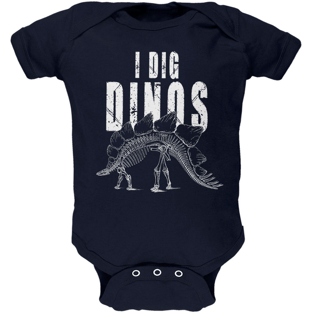 I Dig Dinos Dinosaur Fossil Bones Stegosaurus Soft Baby One Piece Baby One Piece Old Glory 0-3M Navy 