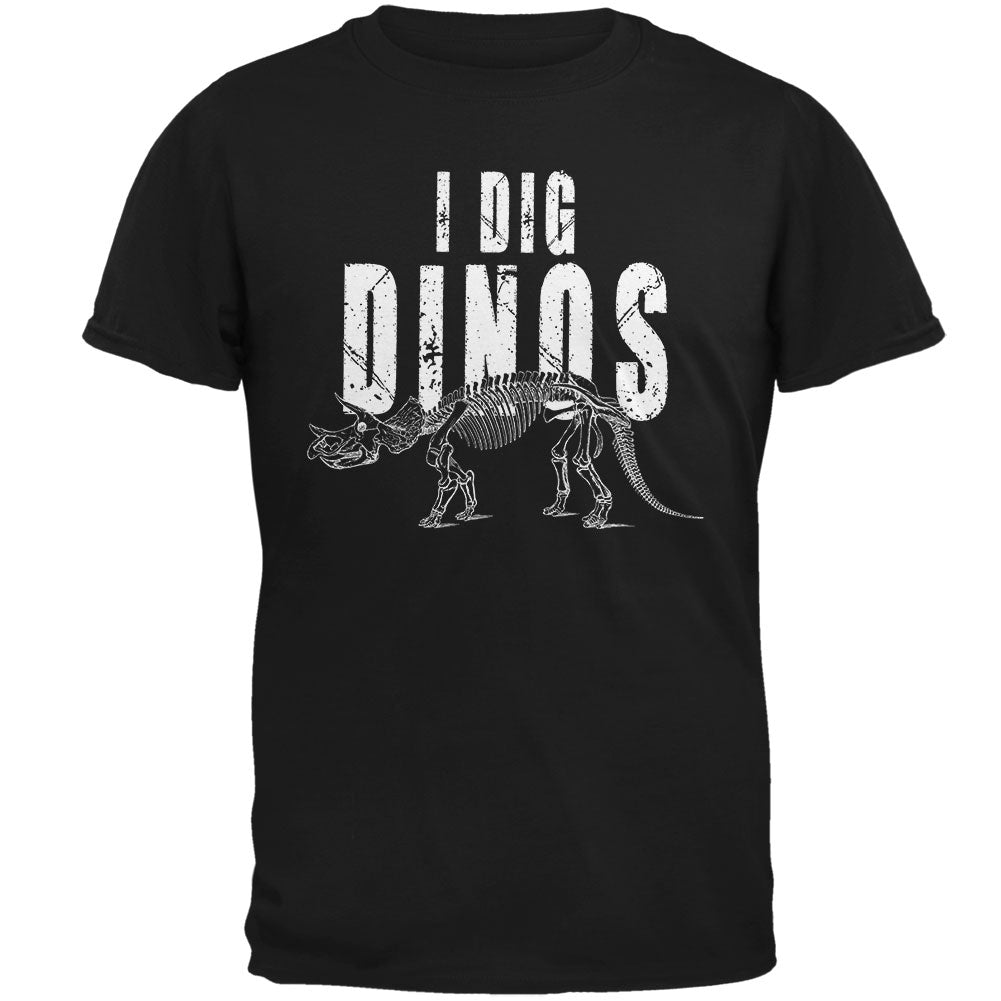 Paleontologist I Dig Dinos Dinosaur Fossil Bones Triceratops Mens Soft T Shirt Men's T-Shirts Old Glory 2XL Black 