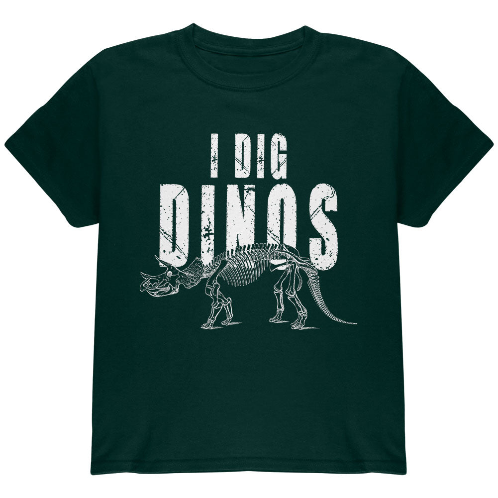 I Dig Dinos Dinosaur Fossil Bones Triceratops Youth T Shirt Youth T-Shirts Old Glory YLG Green 