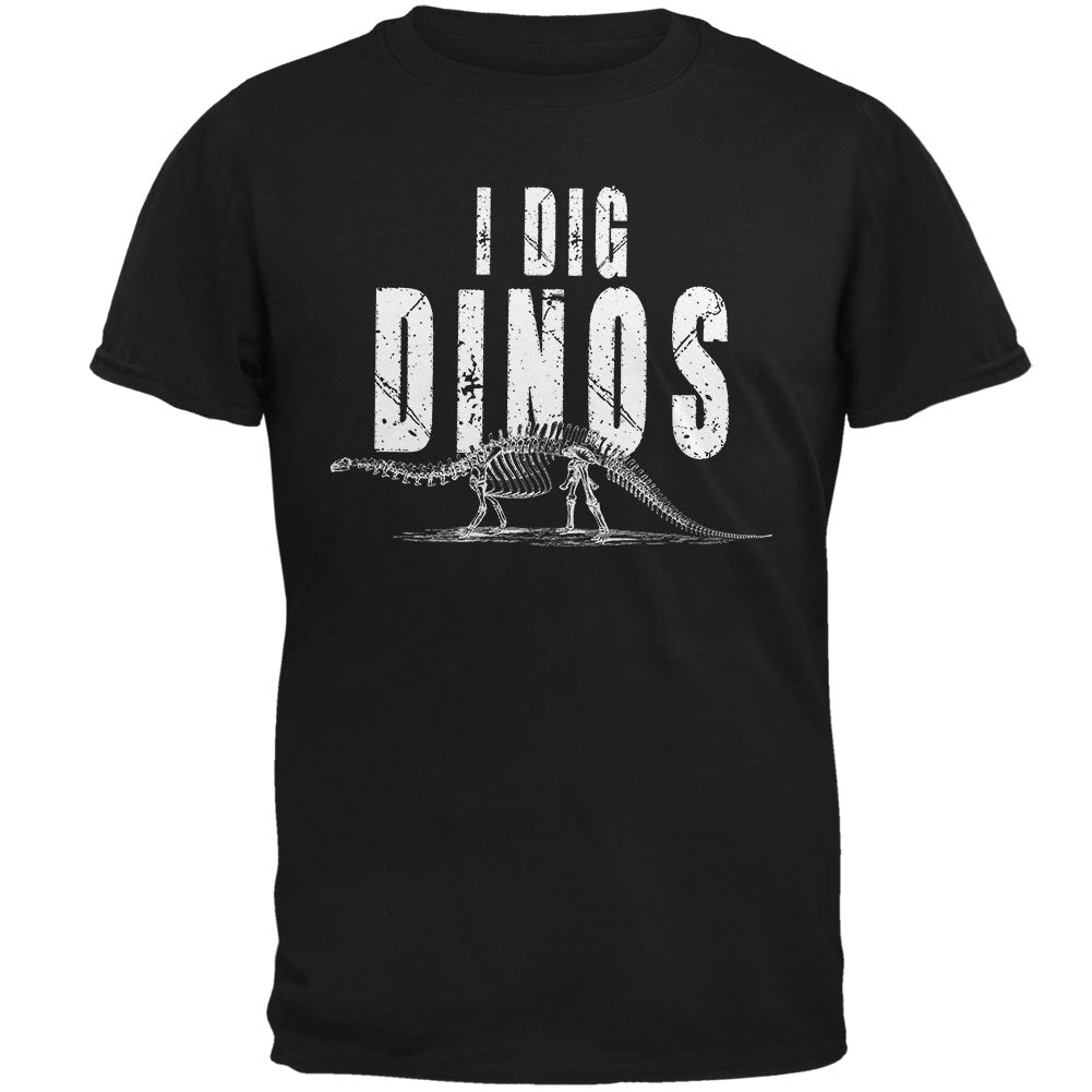 Paleontologist I Dig Dinos Dinosaur Fossil Bones Brontosaurus Mens Soft T Shirt Men's T-Shirts Old Glory 2XL Black 