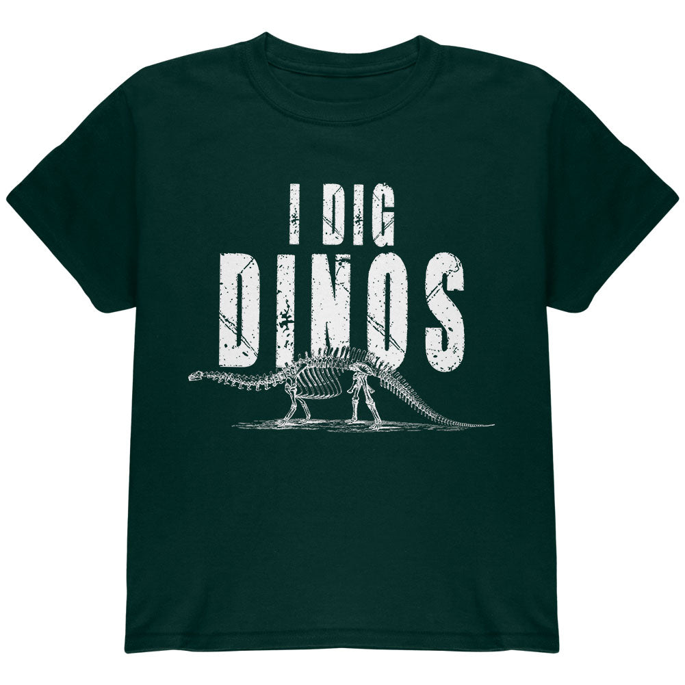 I Dig Dinos Dinosaur Fossil Bones Brontosaurus Youth T Shirt Youth T-Shirts Old Glory YLG Green 