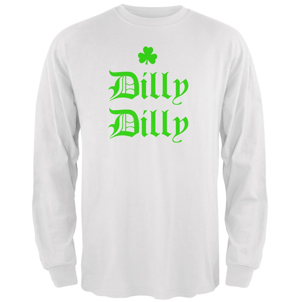 St. Patricks Day Dilly Dilly Shamrock Mens Long Sleeve T Shirt Men's Long Sleeves Old Glory 2XL White 