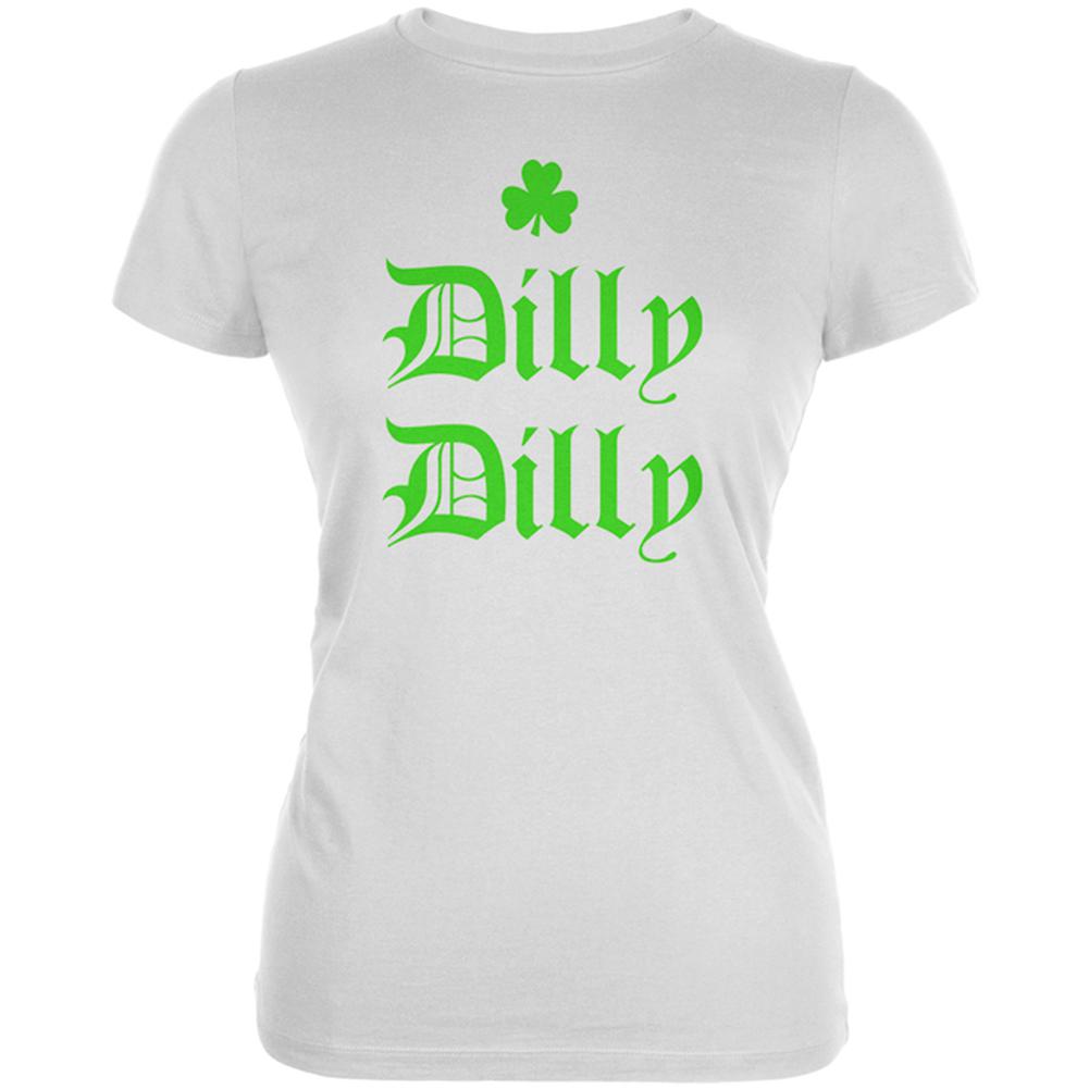 St. Patricks Day Dilly Dilly Shamrock Juniors Soft T Shirt Juniors T-Shirts Old Glory 2XL White 