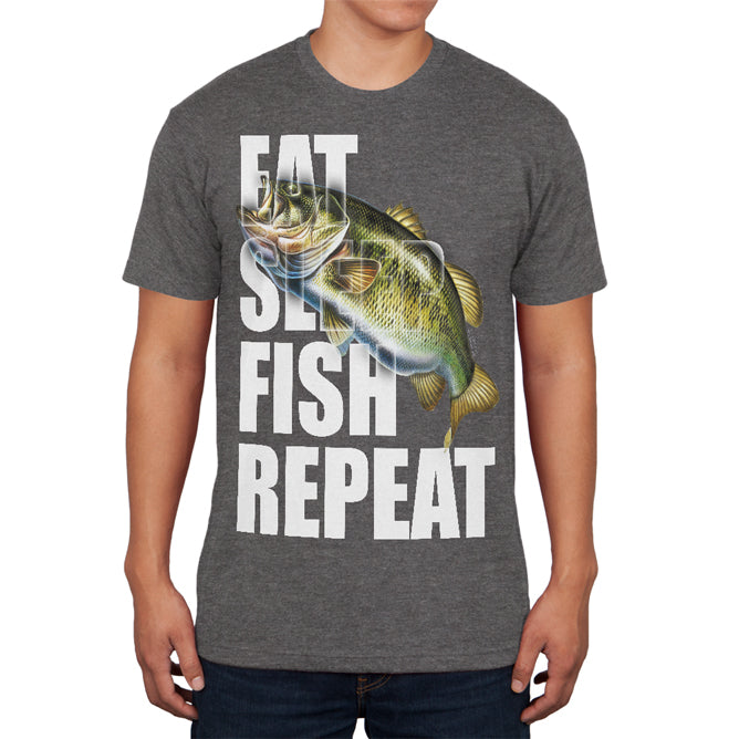 Eat Sleep Fish Repeat Bass Mens Soft T Shirt Men's T-Shirts Old Glory 2XL Charcoal Heather 