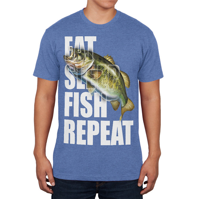 Eat Sleep Fish Repeat Bass Mens Soft T Shirt Men's T-Shirts Old Glory 2XL Heather Royal 