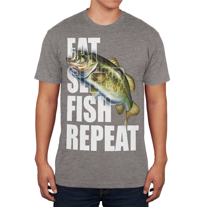 Eat Sleep Fish Repeat Bass Mens Soft T Shirt Men's T-Shirts Old Glory 2XL Premium Heather 