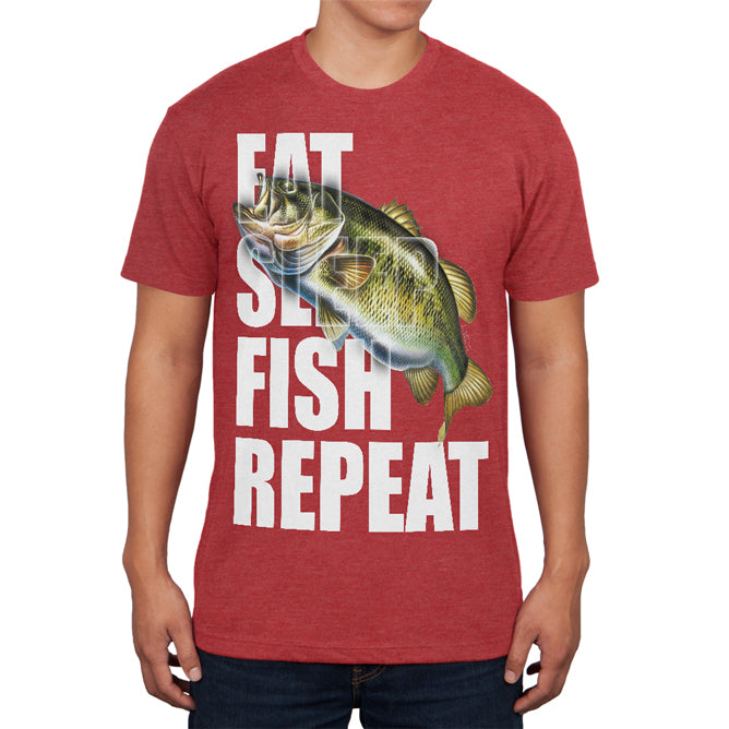 Eat Sleep Fish Repeat Bass Mens Soft T Shirt Men's T-Shirts Old Glory 2XL Vintage Red 