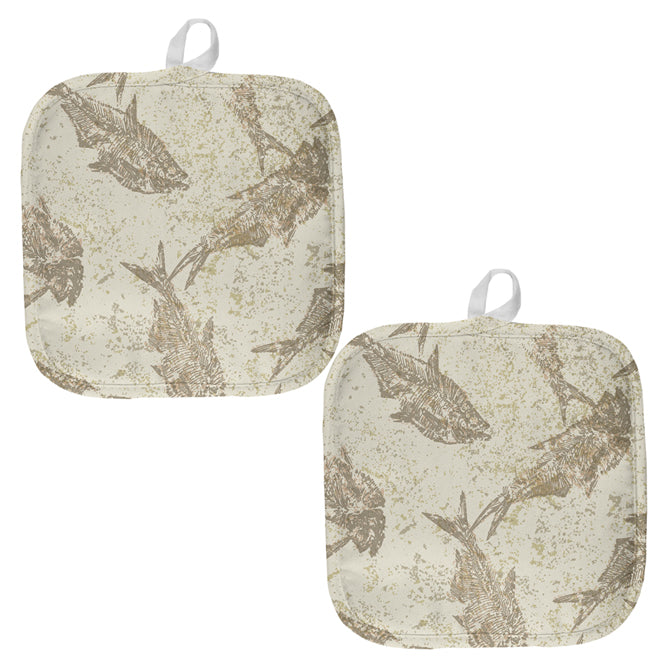 Prehistoric Fish Fossils All Over Pot Holder (Set of 2) Pot Holders Old Glory OS Multicolored 