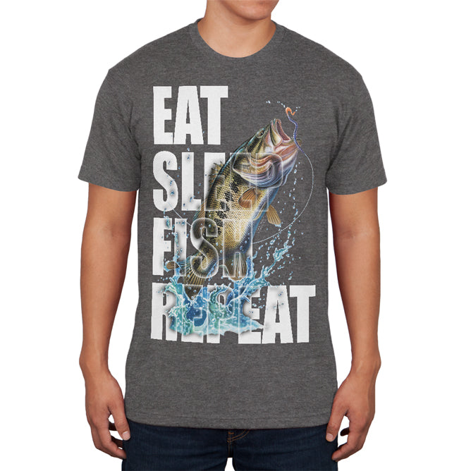 Eat Sleep Fish Repeat Action Bass Mens Soft T Shirt Men's T-Shirts Old Glory 2XL Charcoal Heather 