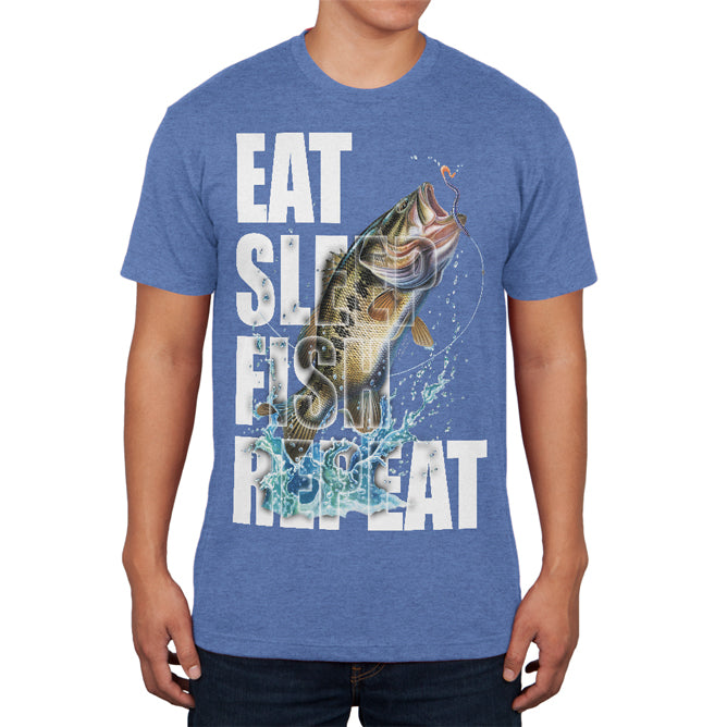 Eat Sleep Fish Repeat Action Bass Mens Soft T Shirt Men's T-Shirts Old Glory 2XL Heather Royal 