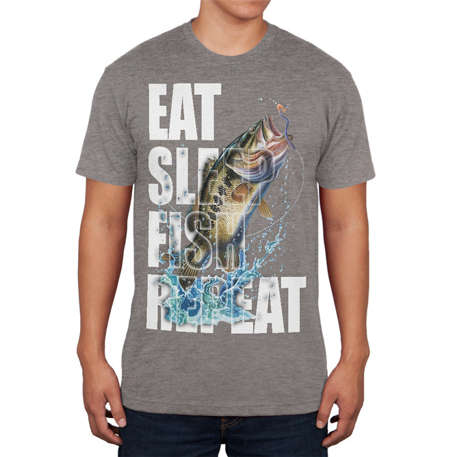 Eat Sleep Fish Repeat Action Bass Mens Soft T Shirt Men's T-Shirts Old Glory 2XL Premium Heather 