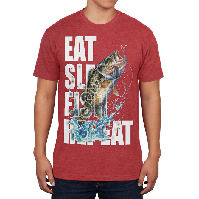 Eat Sleep Fish Repeat Action Bass Mens Soft T Shirt Men's T-Shirts Old Glory 2XL Vintage Red 