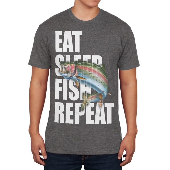 Eat Sleep Fish Repeat Rainbow Trout Mens Soft T Shirt Men's T-Shirts Old Glory 2XL Charcoal Heather 