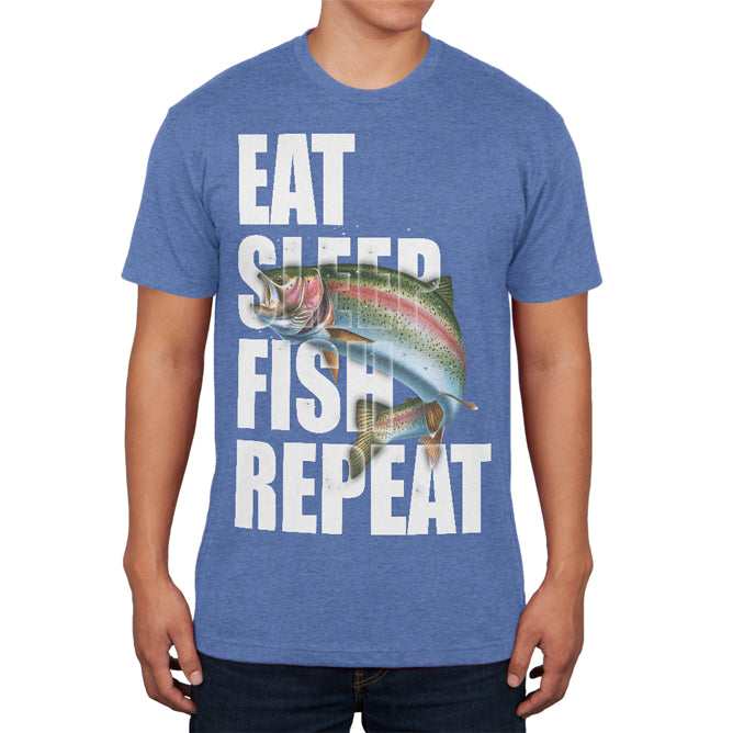 Eat Sleep Fish Repeat Rainbow Trout Mens Soft T Shirt Men's T-Shirts Old Glory 2XL Heather Royal 