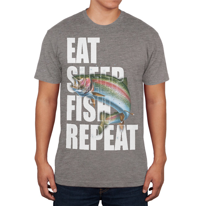 Eat Sleep Fish Repeat Rainbow Trout Mens Soft T Shirt Men's T-Shirts Old Glory 2XL Premium Heather 