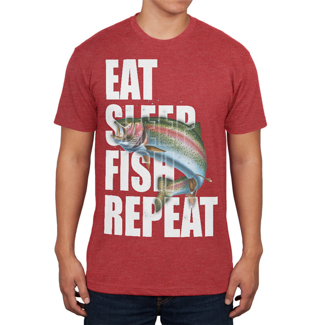 Eat Sleep Fish Repeat Rainbow Trout Mens Soft T Shirt Men's T-Shirts Old Glory 2XL Vintage Red 