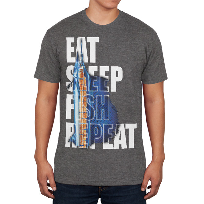 Eat Sleep Fish Repeat Marlin Mens Soft T Shirt Men's T-Shirts Old Glory 2XL Charcoal Heather 