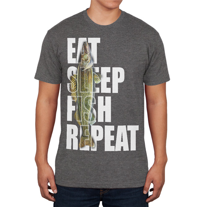 Eat Sleep Fish Repeat Walleye Mens Soft T Shirt Men's T-Shirts Old Glory 2XL Charcoal Heather 