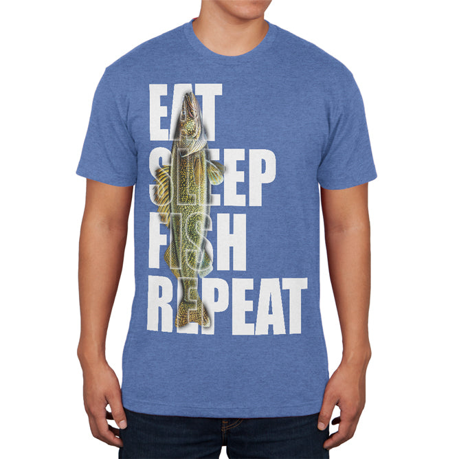 Eat Sleep Fish Repeat Walleye Mens Soft T Shirt Men's T-Shirts Old Glory 2XL Heather Royal 