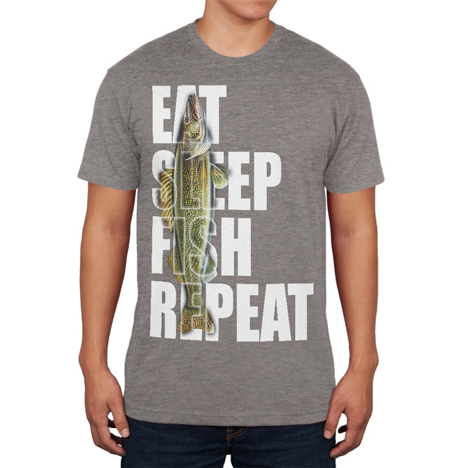 Eat Sleep Fish Repeat Walleye Mens Soft T Shirt Men's T-Shirts Old Glory 2XL Premium Heather 