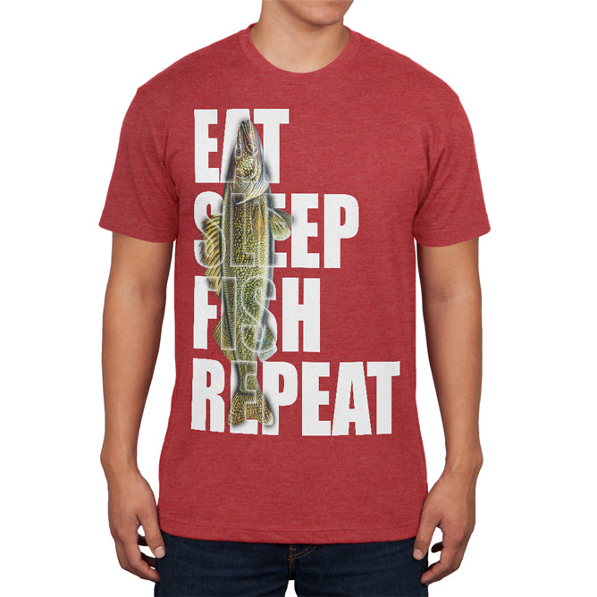 Eat Sleep Fish Repeat Walleye Mens Soft T Shirt Men's T-Shirts Old Glory 2XL Vintage Red 