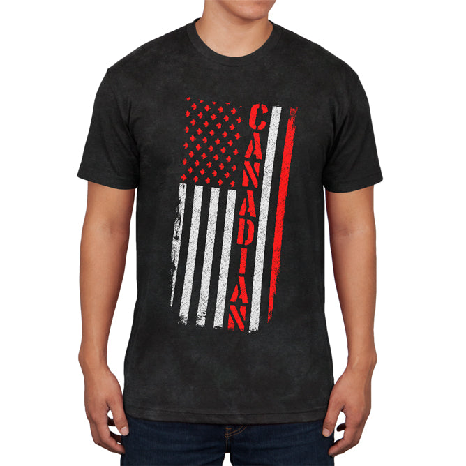 Canadian American Distressed Flag Mens Soft T Shirt Men's T-Shirts Old Glory SM Charcoal Black 