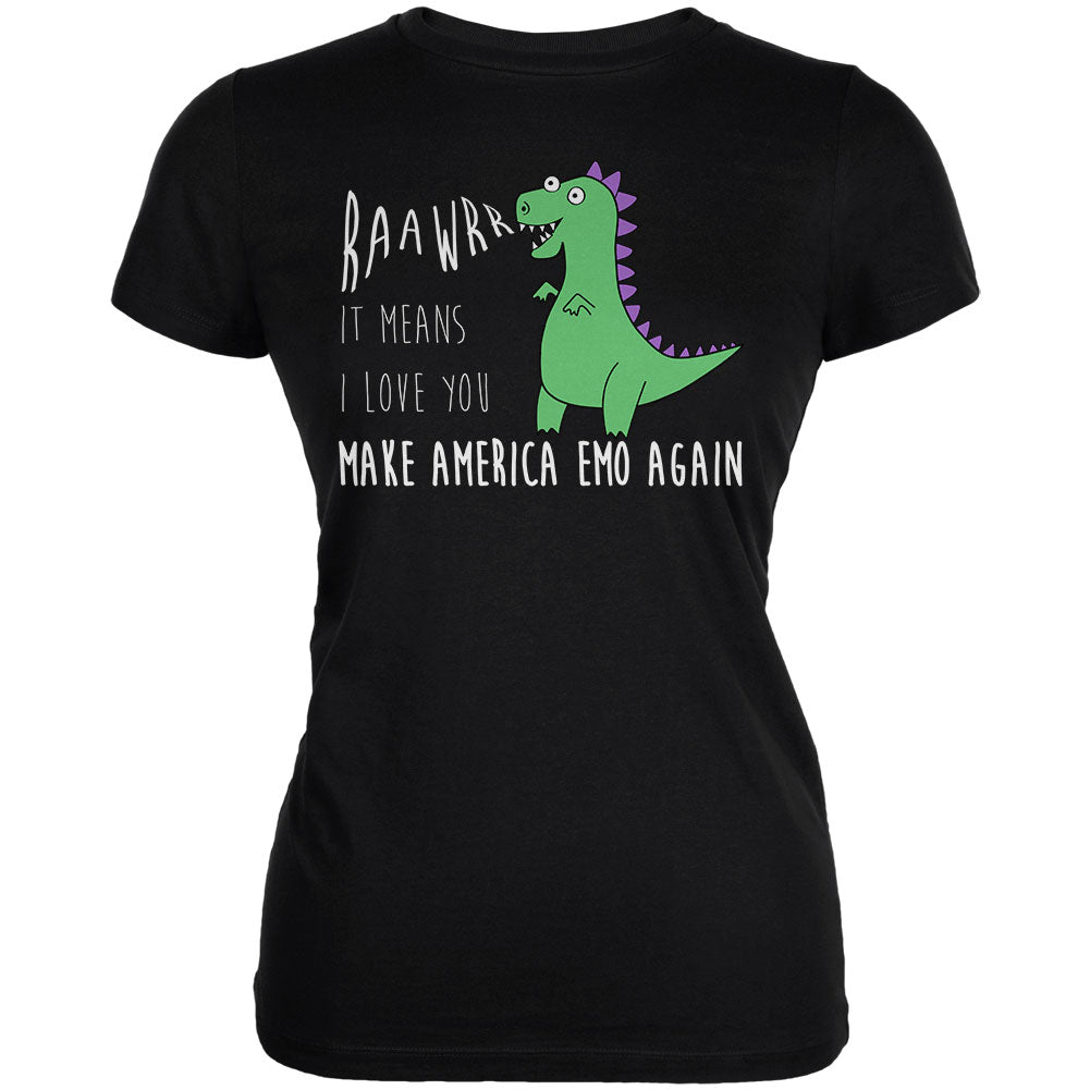 Make America Emo Again Rawr I Love You Dinosaur Juniors Soft T Shirt Juniors T-Shirts Old Glory 2XL Black 