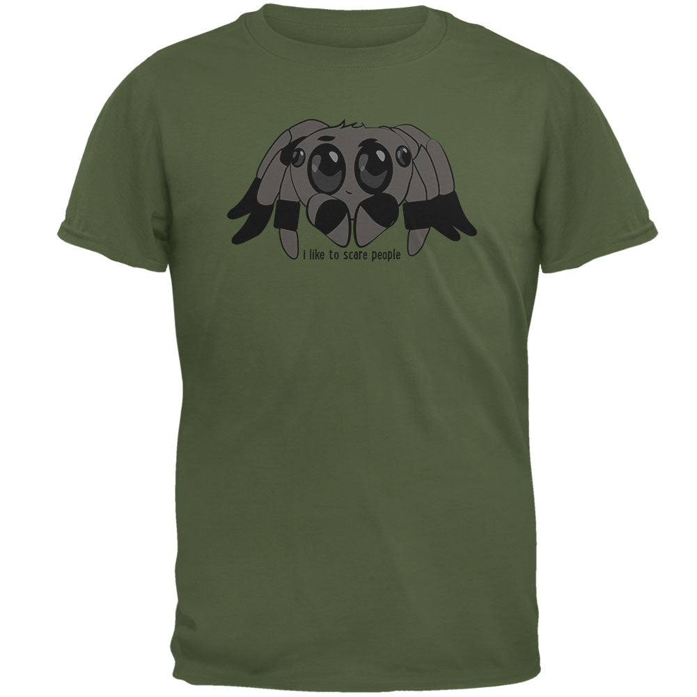 Cute Jumping Spider Cartoon I Like To Scare People Mens T Shirt Men's T-Shirts Old Glory 2XL Military Green 