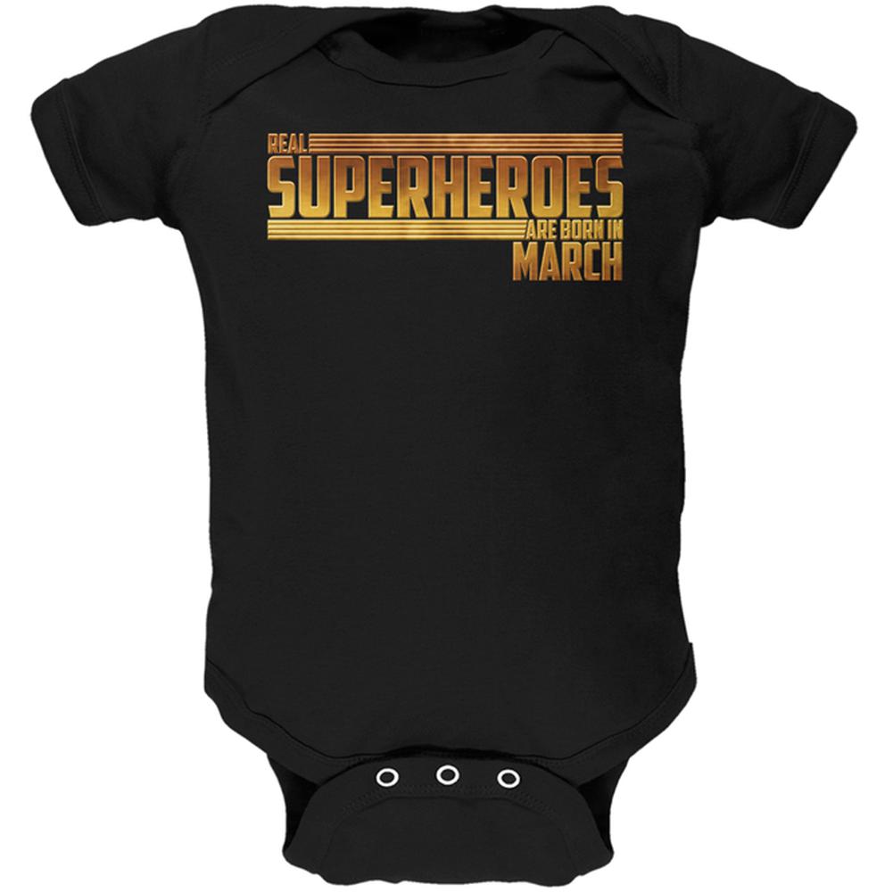 Real Superheroes are born in March Soft Baby One Piece Baby One Piece Old Glory 0-3M Black 