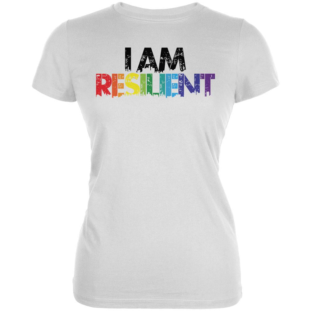 LGBTQ Gay Pride I Am Resilient Juniors Soft T Shirt Juniors T-Shirts Old Glory 2XL White 