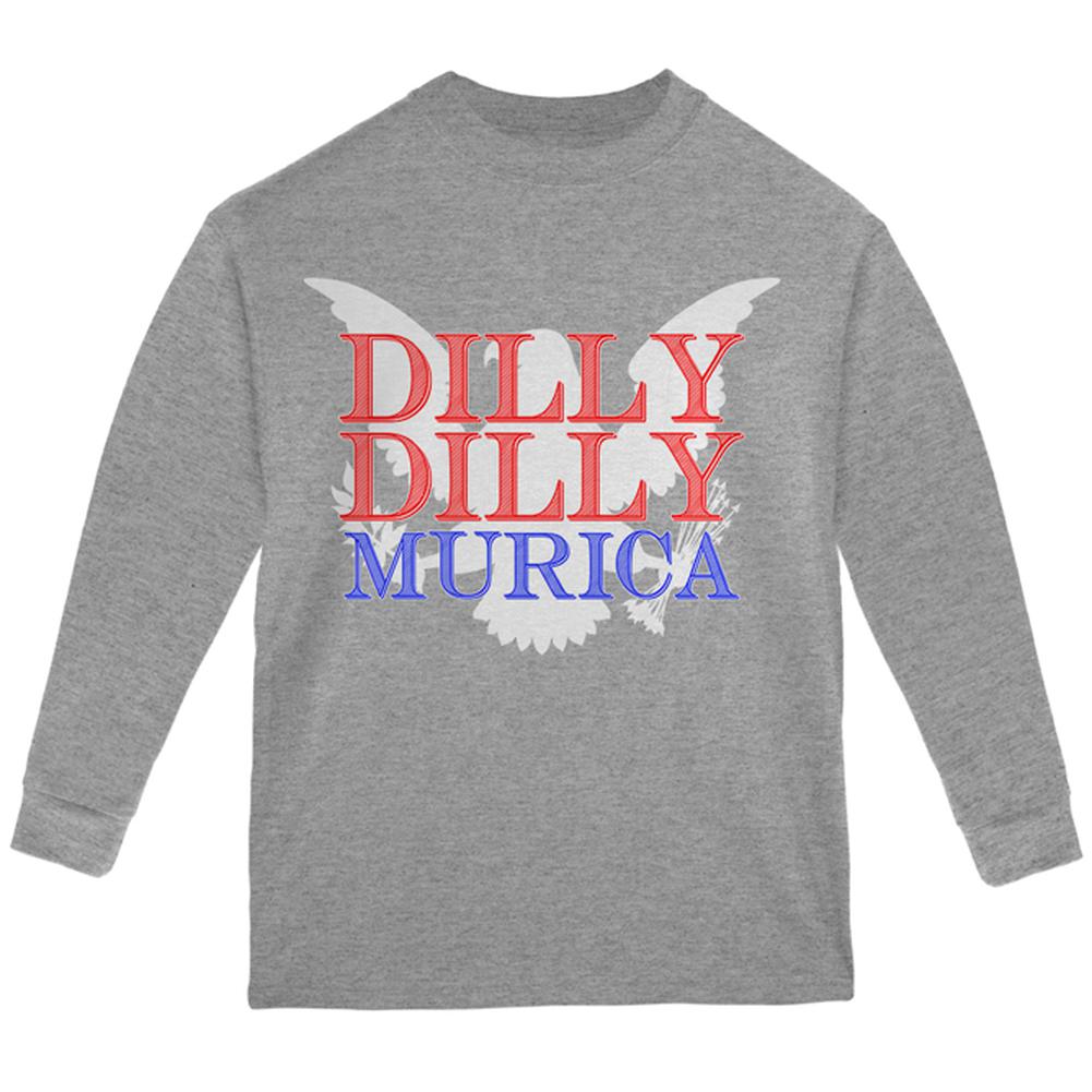 4th of July Dilly Dilly MURICA Youth Long Sleeve T Shirt Youth Long Sleeves Old Glory LG Storm Grey 