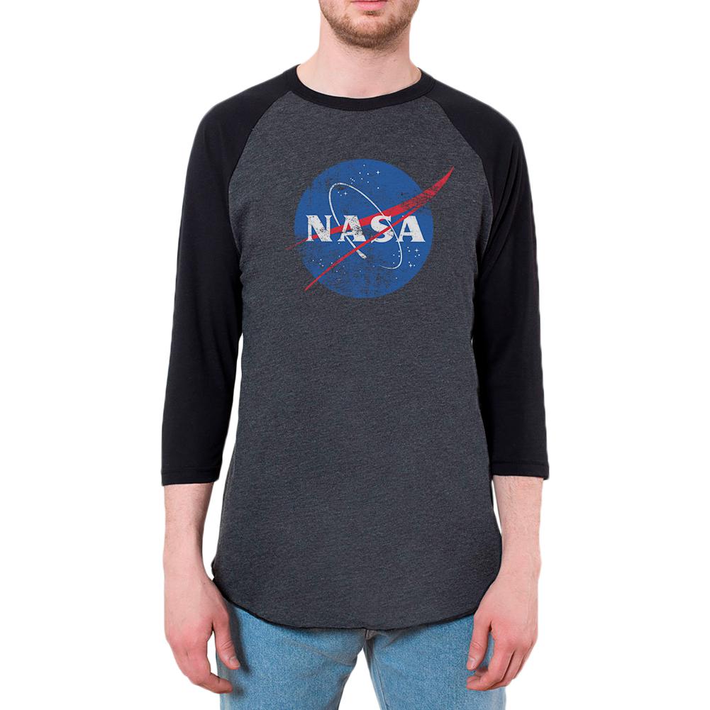 NASA Distressed Logo Mens Soft Raglan T Shirt Men's T-Shirts NASA 2XL Heather Black-Black 