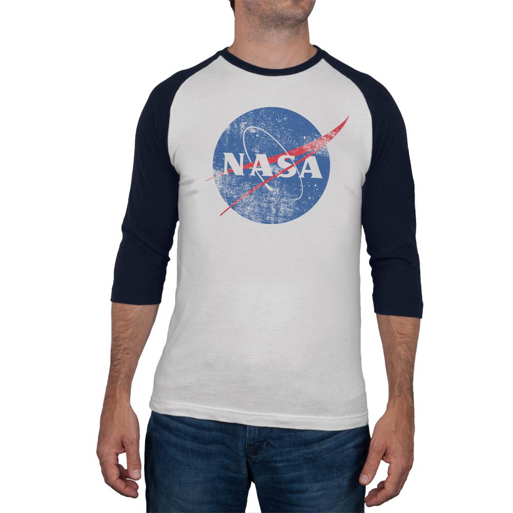 NASA Distressed Logo Mens Soft Raglan T Shirt Men's T-Shirts NASA 2XL White-Navy 