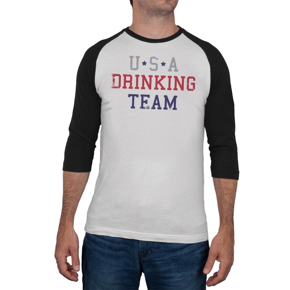 4th of July USA Drinking Team Mens Soft Raglan T Shirt Men's T-Shirts Old Glory 2XL White-Black 