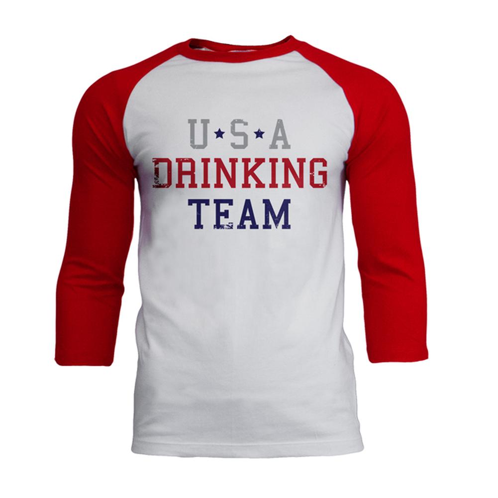 4th of July USA Drinking Team Mens Soft Raglan T Shirt Men's T-Shirts Old Glory 2XL White-Red 