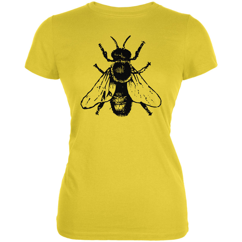 Honey Bee Bees Woodcut Juniors Soft T Shirt Junior's T-Shirts global 2XL Bright Yellow 