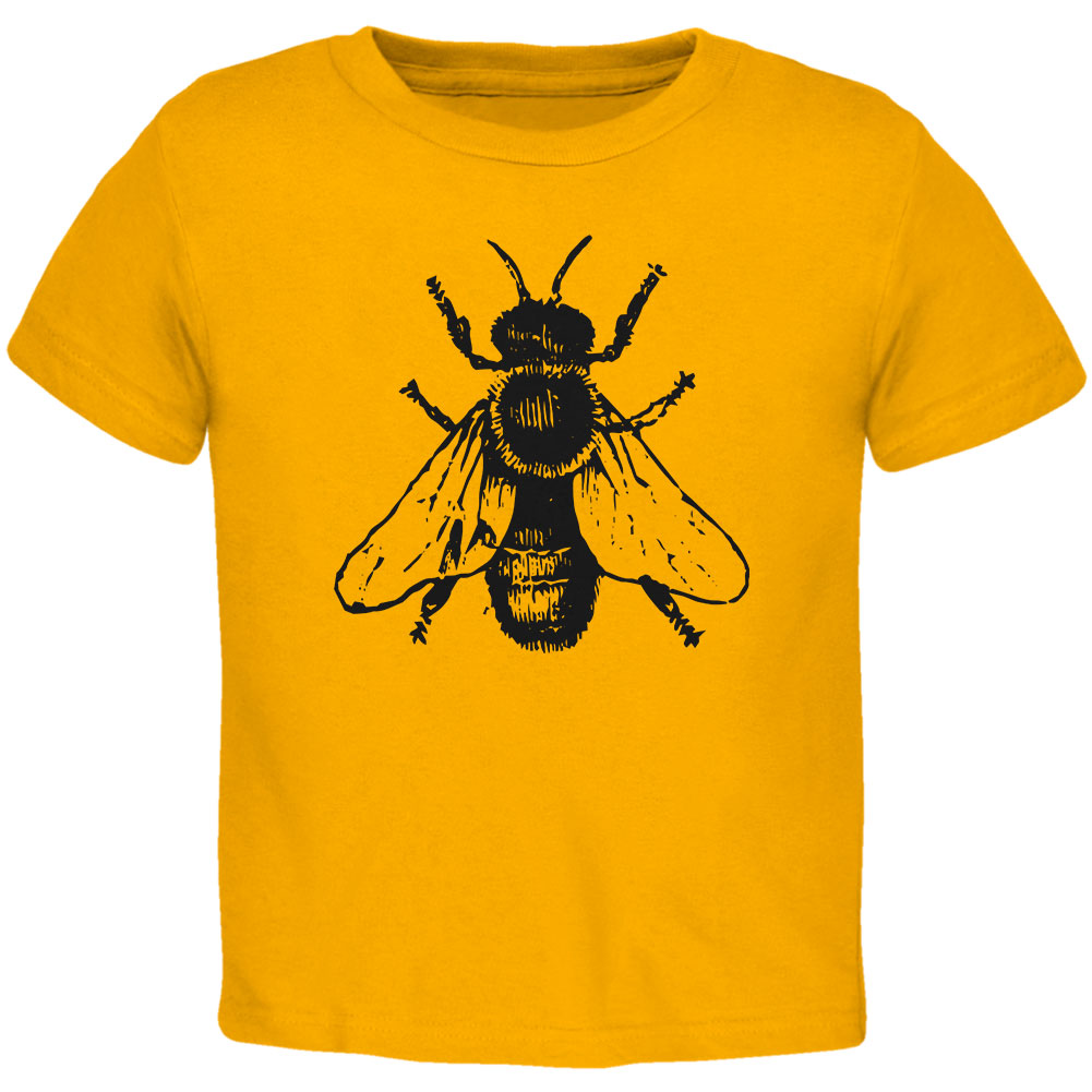 Honey Bee Bees Woodcut Toddler T Shirt Toddler T-Shirts global 2T Gold 