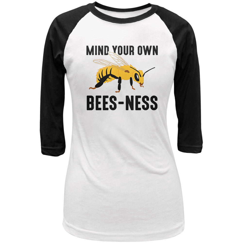 Honey Bee Mind Your Own Bees-ness Business Juniors 3/4 Sleeve Raglan T Shirt Junior's T-Shirts global LG White 