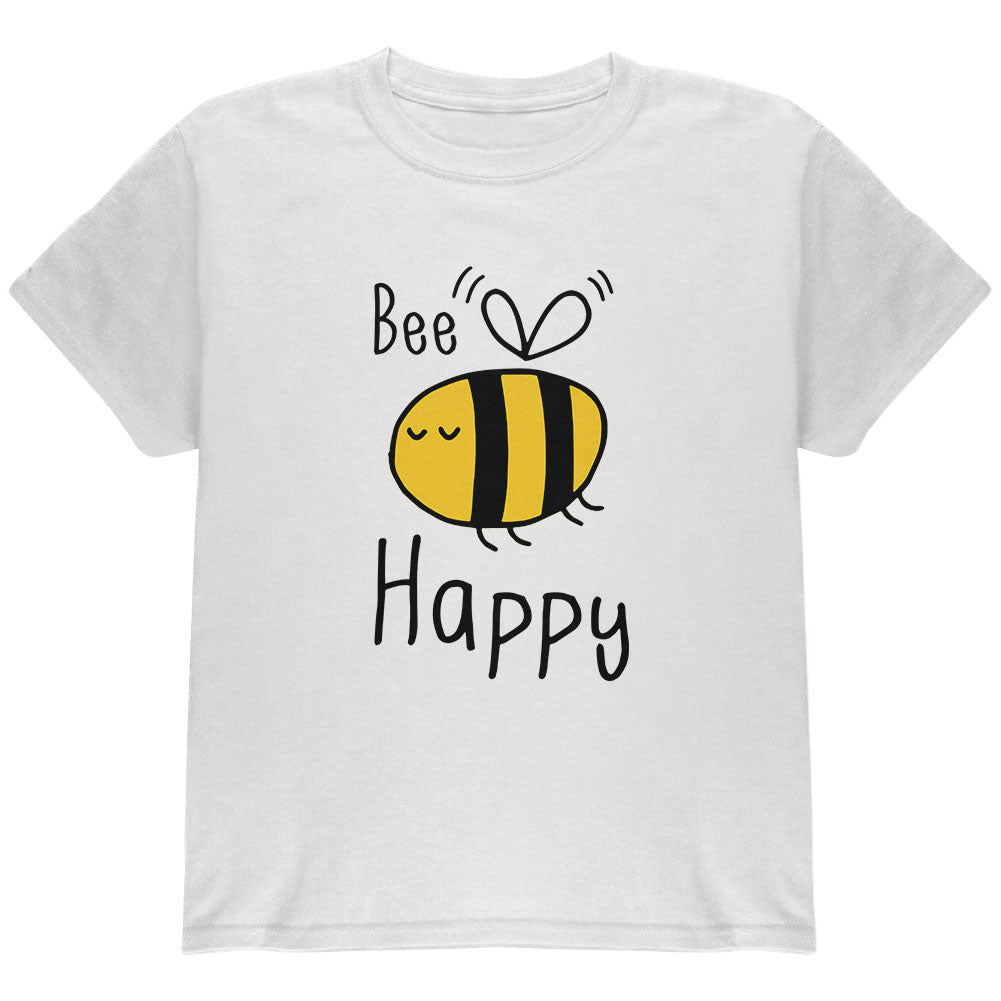 Honey Bee Bees Bee Happy Youth T Shirt Youth T-Shirts global YLG White 