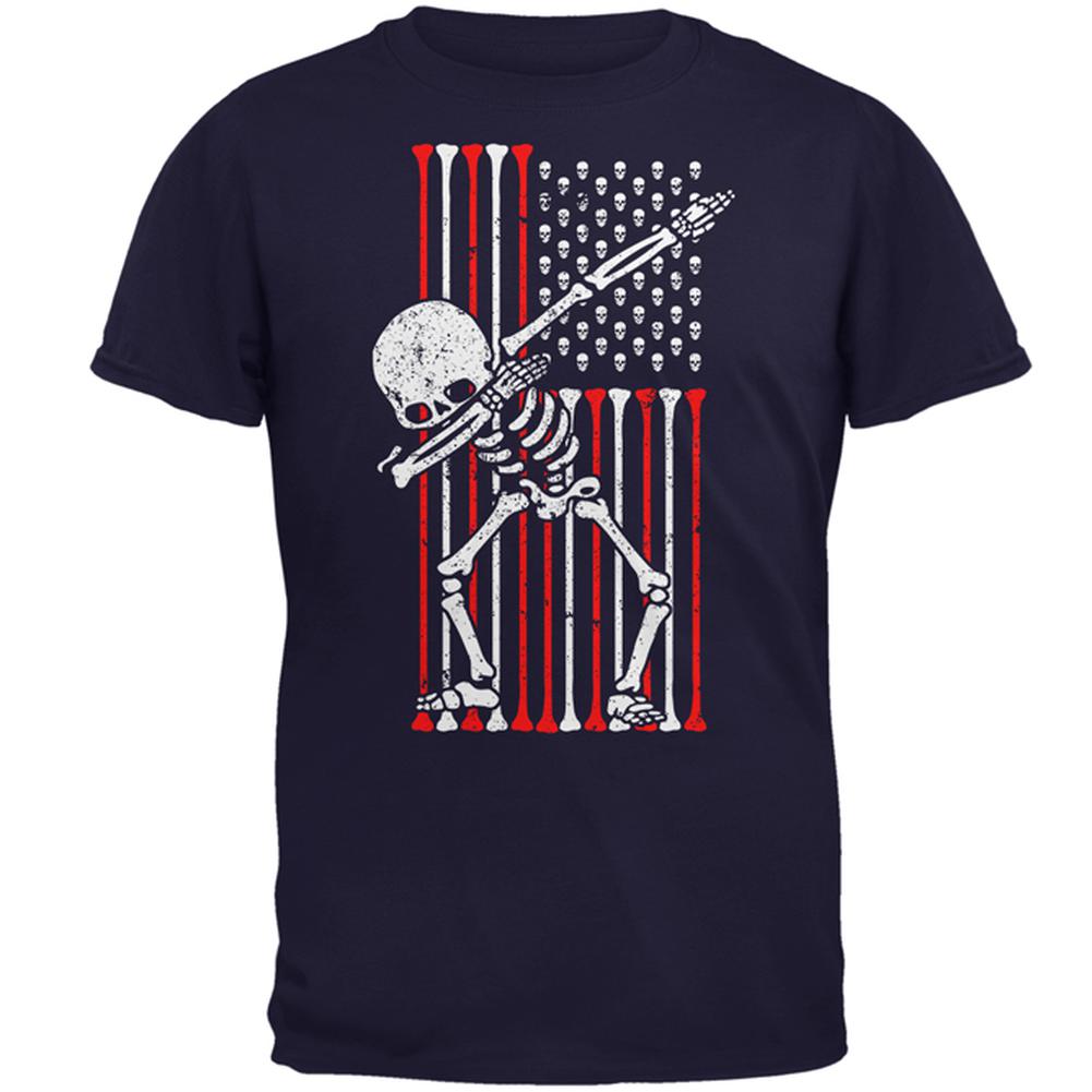 4th of July Dabbing Skeleton American Flag Skulls Mens T Shirt Men's T-Shirts Old Glory 2XL Navy 