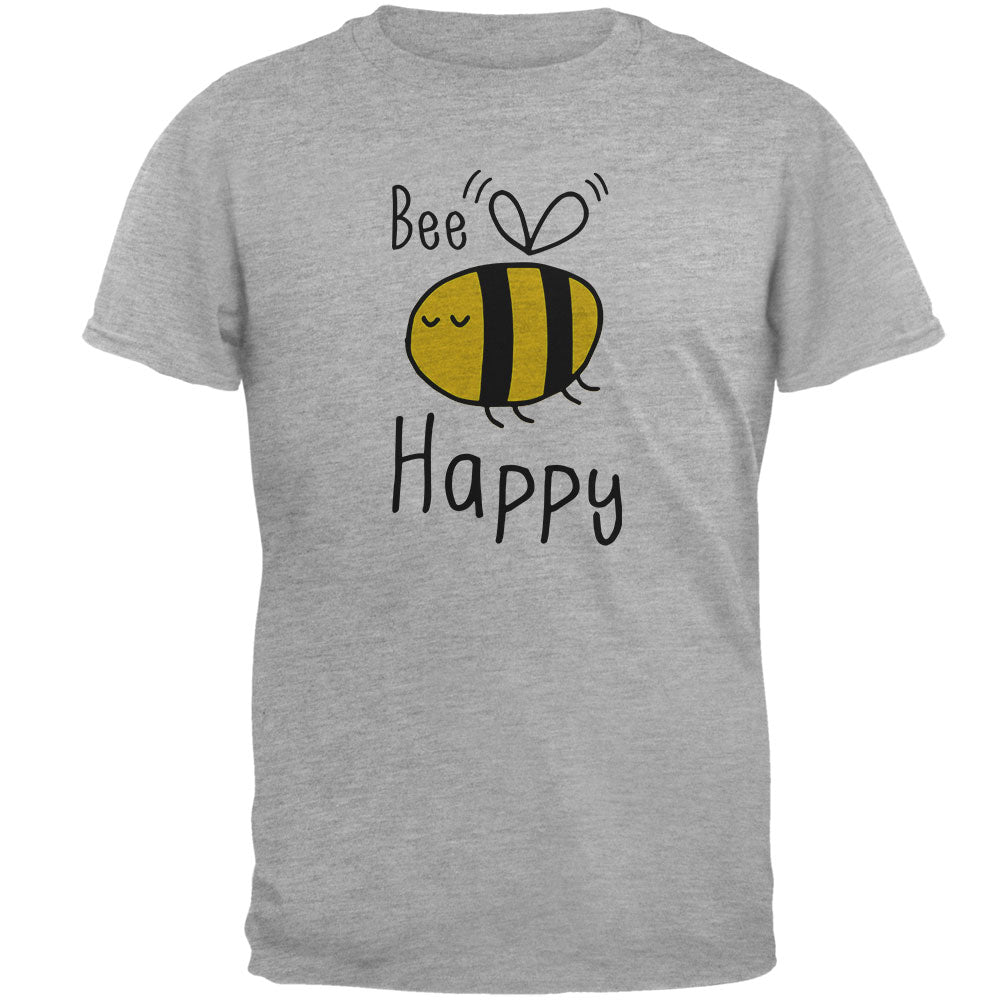 Honey Bee Bees Bee Happy Mens Soft T Shirt Men's T-Shirts global 2XL Heather Grey 