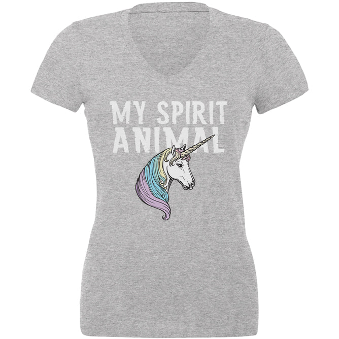 My Spirit Animal Unicorn Juniors V-Neck T Shirt Juniors T-Shirts Old Glory 2XL Heather 