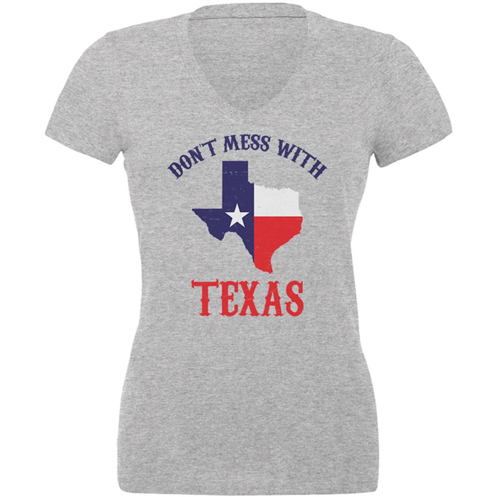 Don't Mess With Texas Juniors V-Neck T Shirt Juniors T-Shirts Old Glory 2XL Heather 