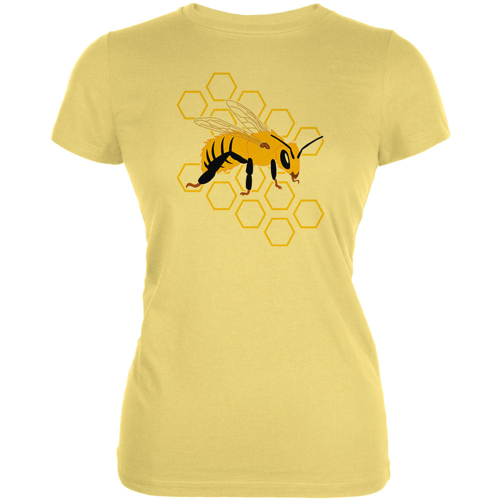 Honey Bee Honeycomb Outline Juniors Soft T Shirt Junior's T-Shirts Old Glory LG Yellow 