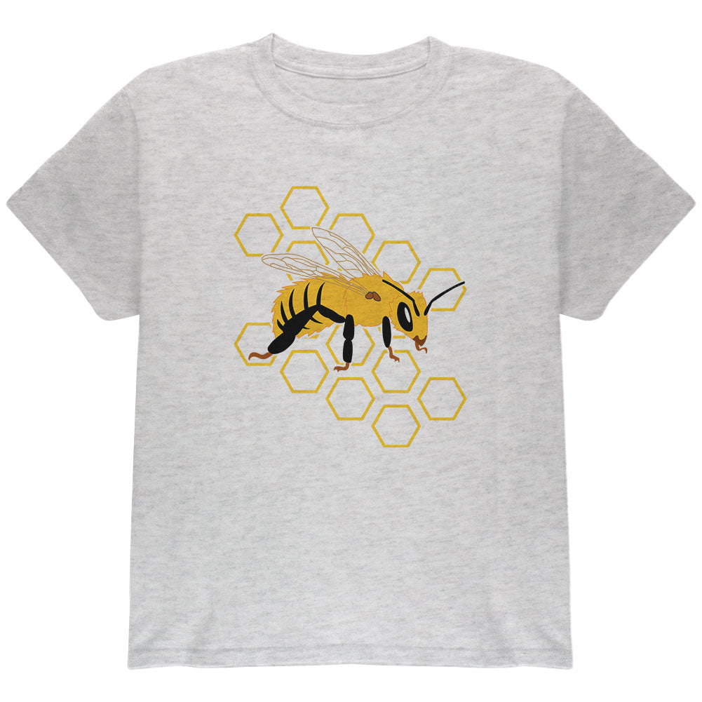 Honey Bee Honeycomb Outline Youth T Shirt Youth T-Shirts Old Glory YLG Ash 