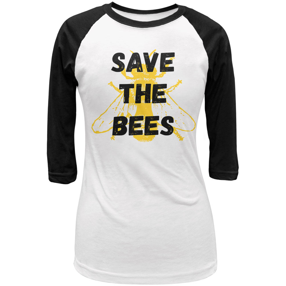 Honey Bee Save the Bees Juniors 3/4 Sleeve Raglan T Shirt Junior's T-Shirts global LG White-Black 