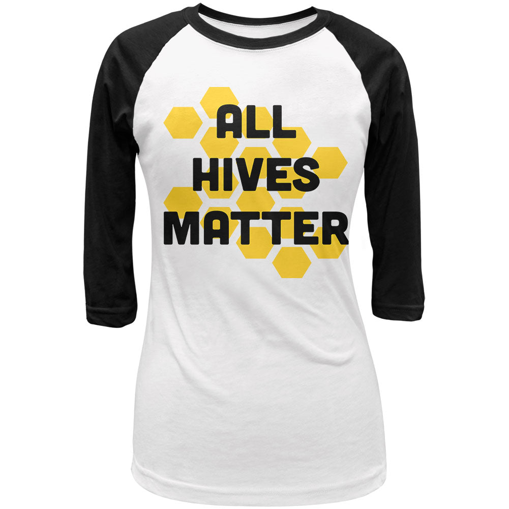 Honey Bee All Hives Matter Honeycomb Juniors 3/4 Sleeve Raglan T Shirt Junior's T-Shirts global LG White-Black 