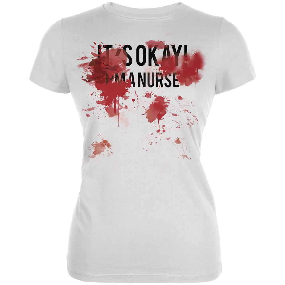 Blood Splatter It's Okay I'm A Nurse Juniors Soft T Shirt Juniors T-Shirts Old Glory 2XL White 