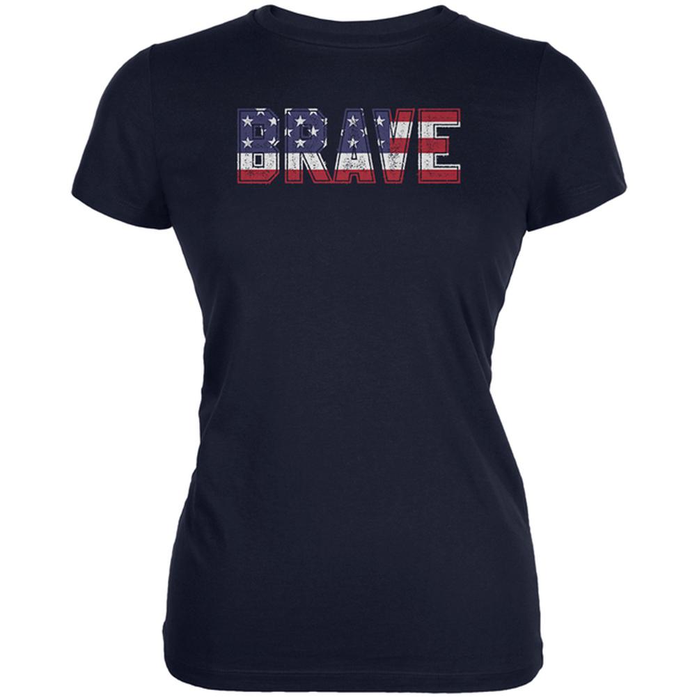 4th of July Brave Patriot American Flag Juniors Soft T Shirt Juniors T-Shirts Old Glory 2XL Navy 